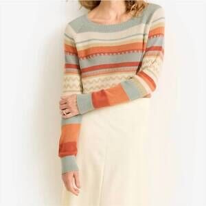 NEW PENDLETON raglan cotton sweater in rust/blue multi